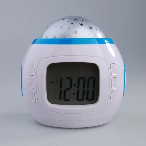 Music Starry Star Sky Projection Alarm Clock with Calendar and Thermometer